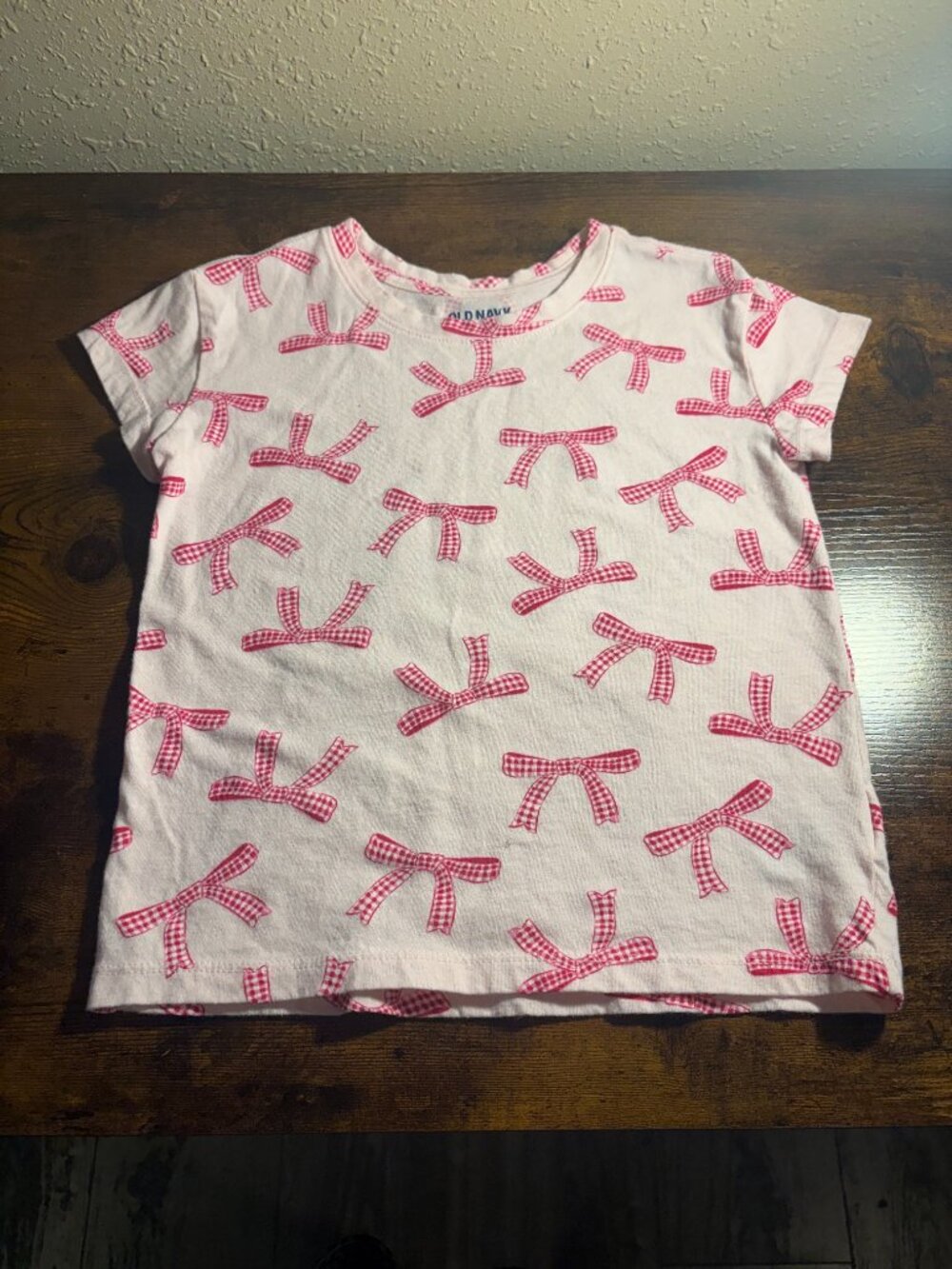 Old Navy Girls Pink Gingham Bow Print Short Sleeve T-Shirt